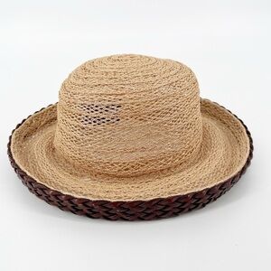 Kokin New York Straw Hat Leather Trim